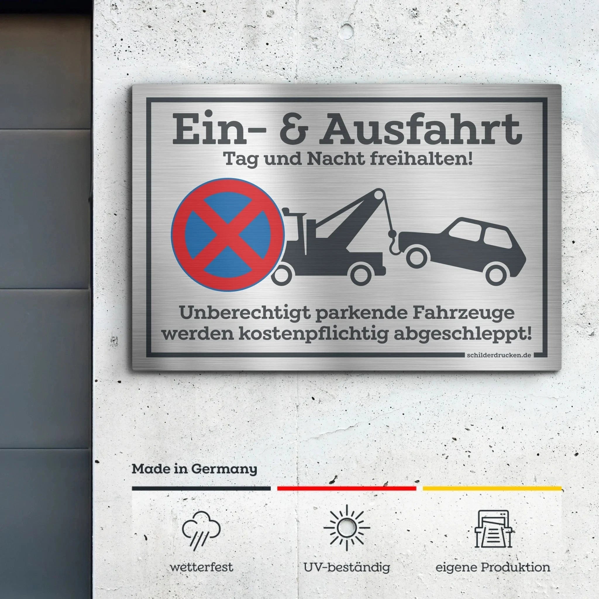 Parkplatzschild "kostenpflichtig abgeschleppt" Customizer Butlerfinish – Alu-Verbundplatte / 3 mm / 20 x 13 cm online drucken lassen bei TeeInBlue