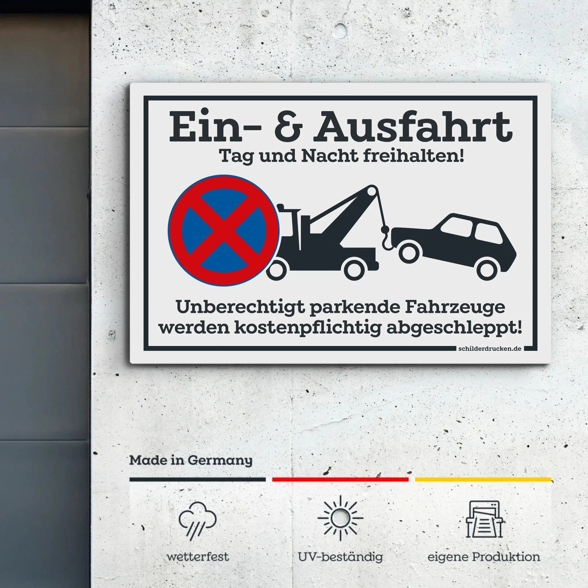 Parkplatzschild "kostenpflichtig abgeschleppt" Customizer ChromaLuxe – Aluminiumplatte / 1 mm / 30 x 20 cm online drucken lassen bei TeeInBlue