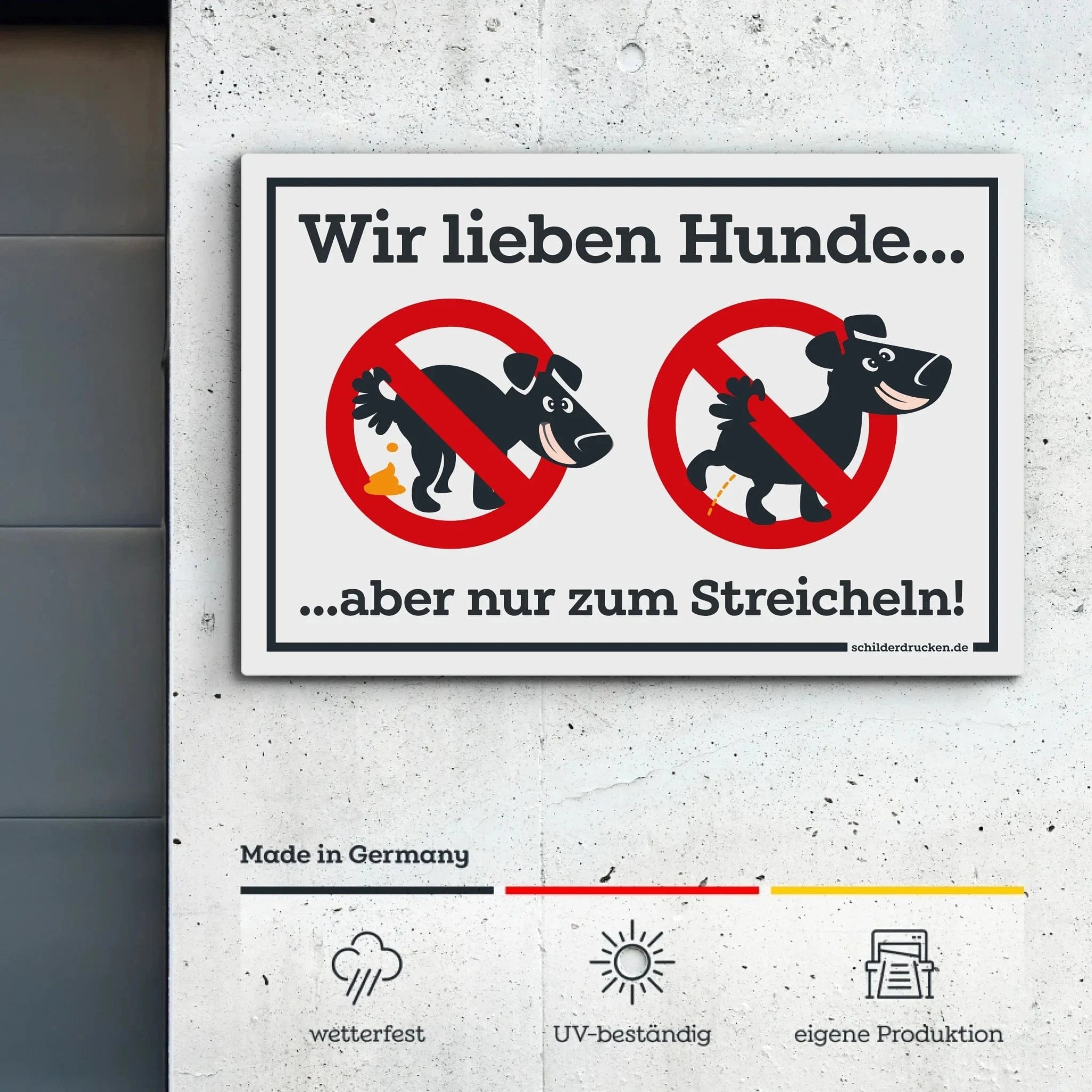 Kein Hundeklo – wir lieben Hunde! ChromaLuxe – Aluminiumplatte / 1 mm / 30 x 20 cm online drucken lassen bei TeeInBlue