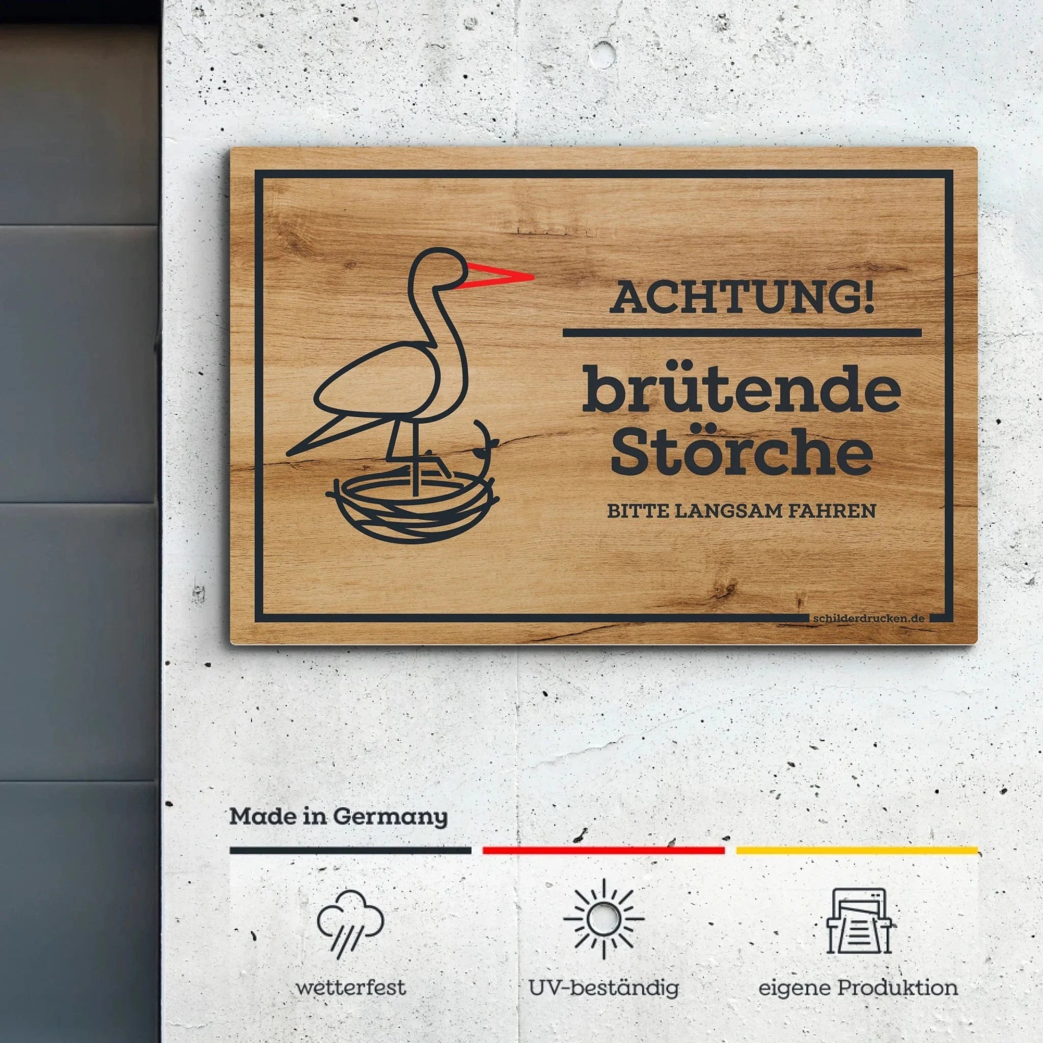 Achtung, brütende Störche ChromaLuxe – Aluminiumplatte / 1 mm / 30 x 20 cm online drucken lassen bei TeeInBlue