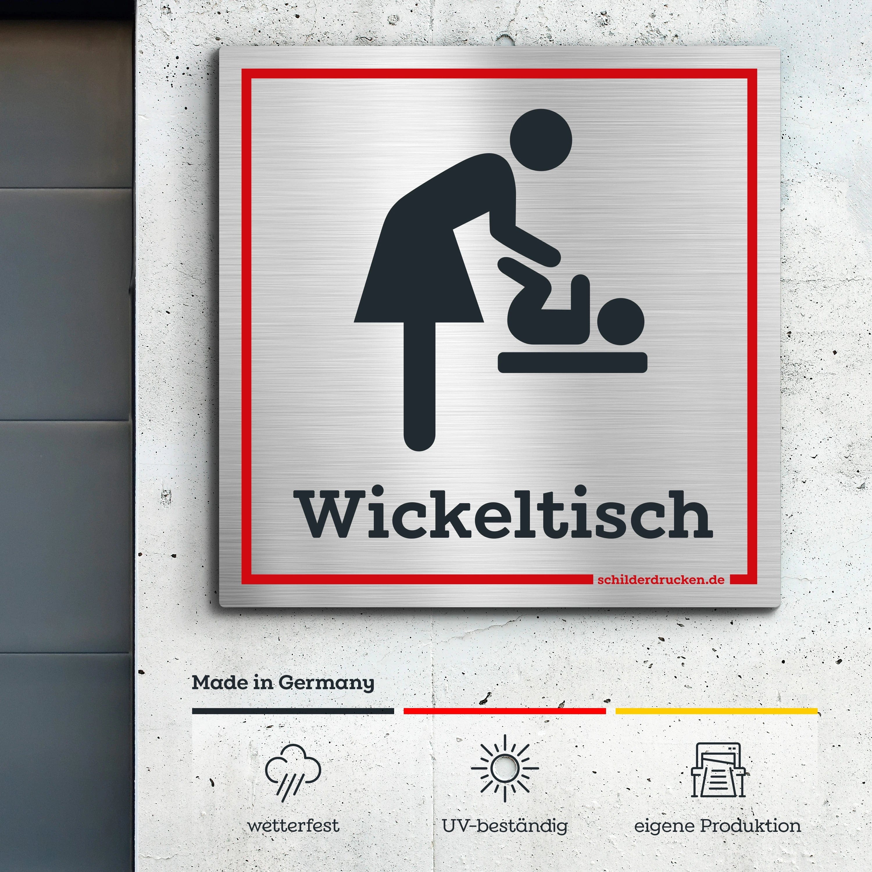 schilderdrucken.de Hinweisschild Wickeltisch in buthlerfinish silber