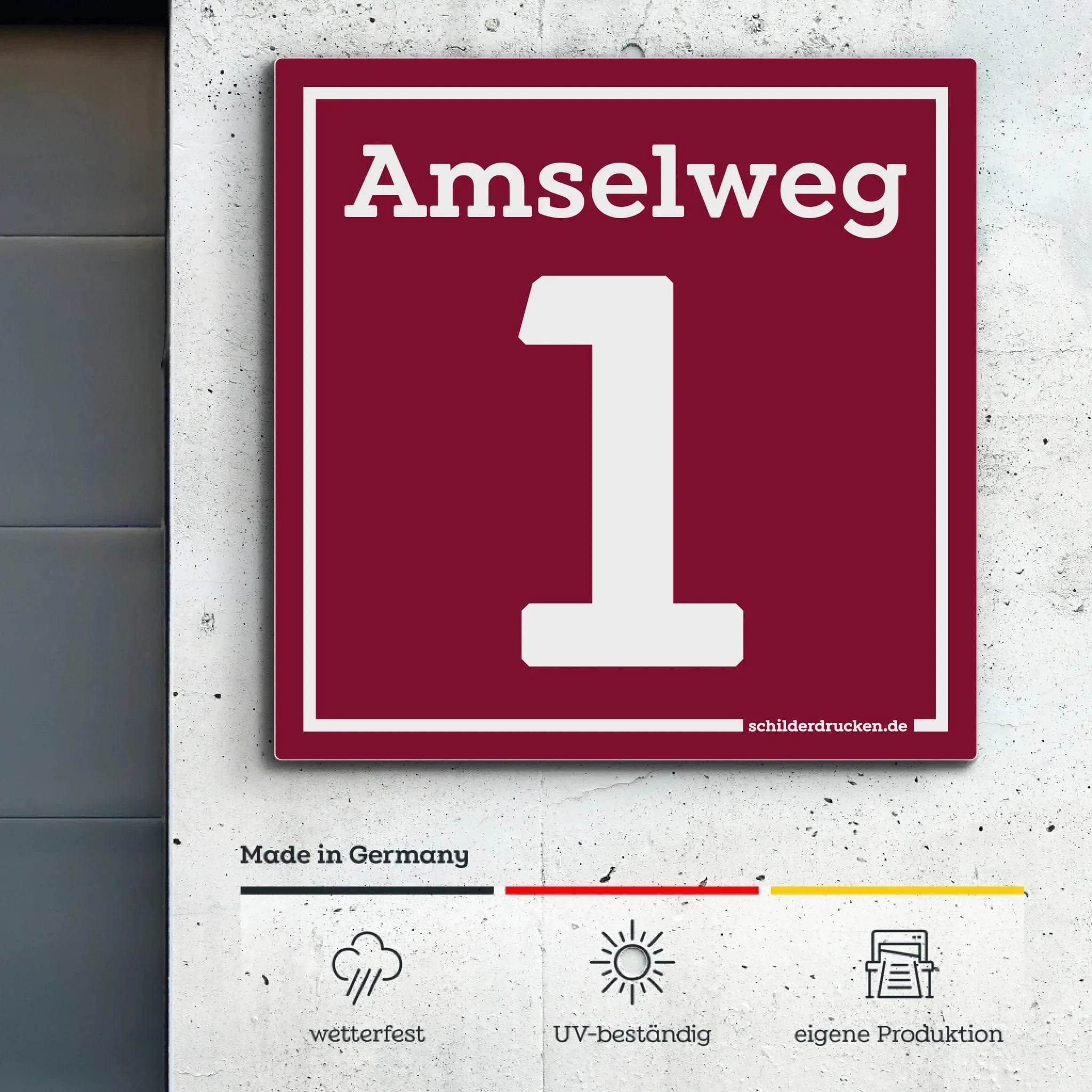 Hausnummernschild Customizer Dibond – Alu-Verbundplatte / 3 mm / 15 x 15 cm online drucken lassen bei TeeInBlue
