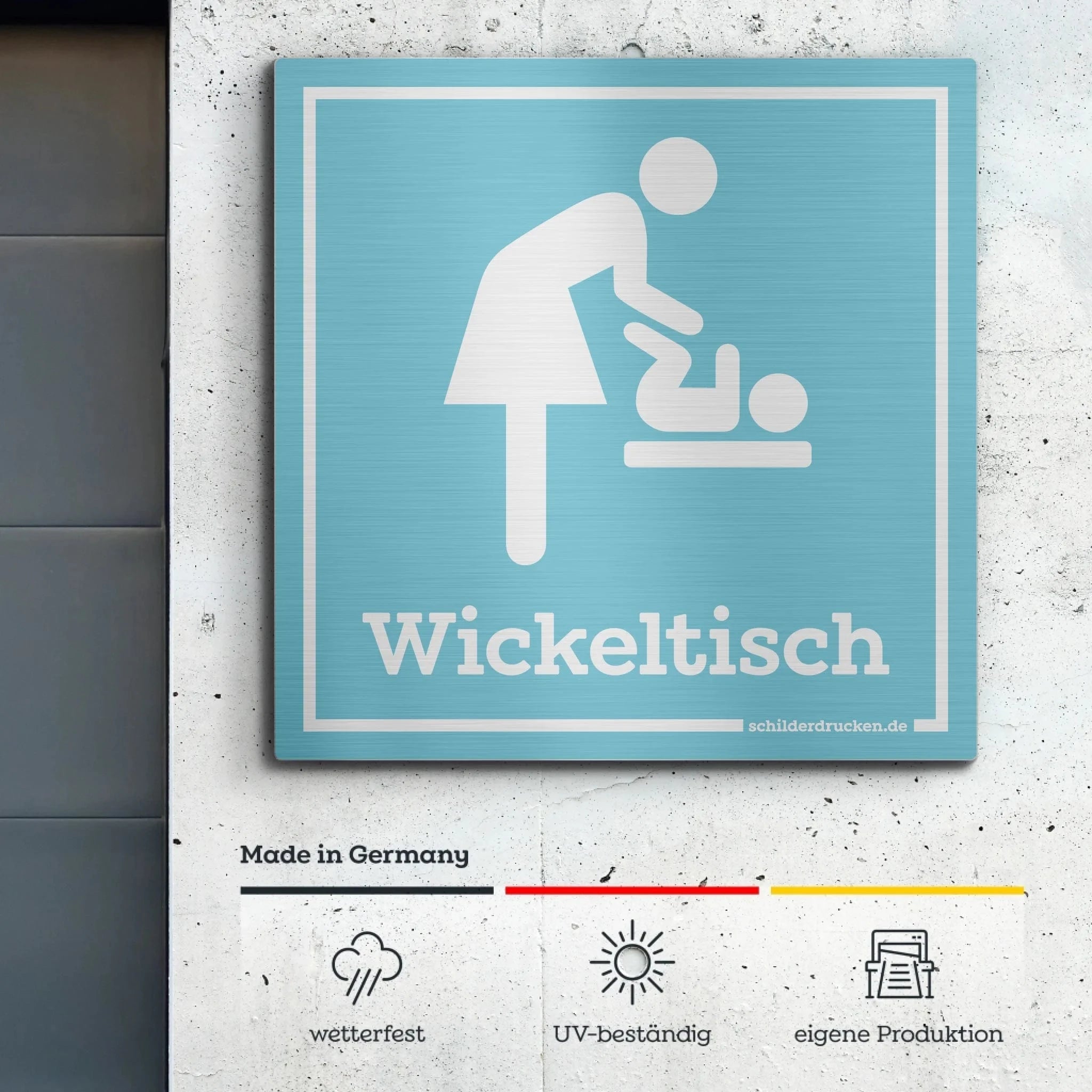 Türschild "Wickeltisch" Butlerfinish – Alu-Verbundplatte / 3 mm / 15 x 15 cm online drucken lassen bei TeeInBlue