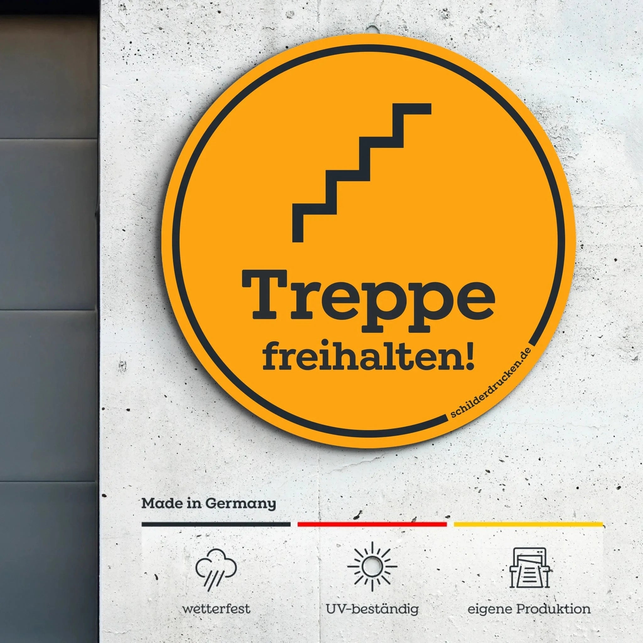 Treppe freihalten! ChromaLuxe – Aluminiumplatte / 1 mm / 20,3 x 20,3 cm – rund online drucken lassen bei TeeInBlue