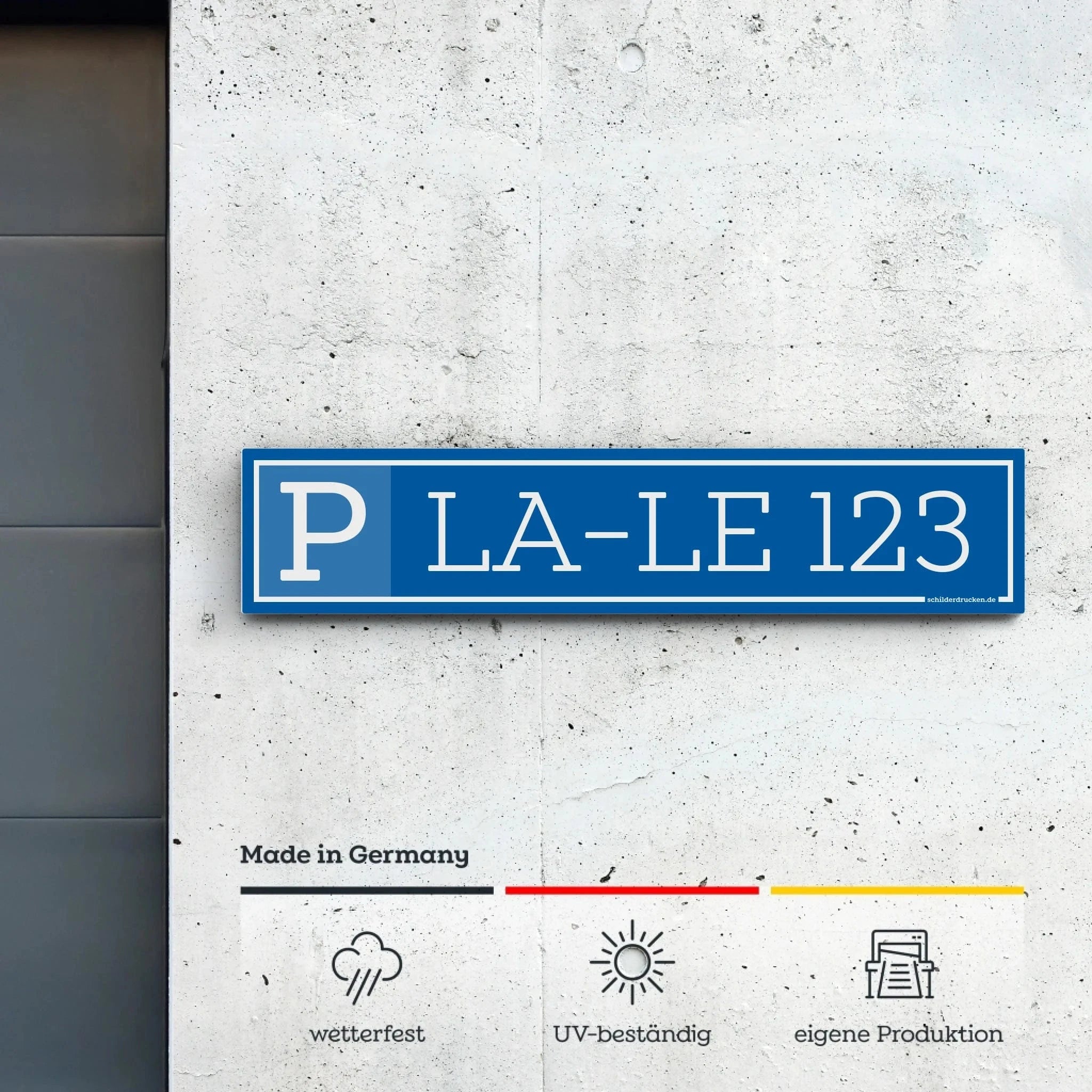 Kennzeichenschild – individueller Text Dibond – Alu-Verbundplatte / 3 mm / 52 x 11 cm online drucken lassen bei TeeInBlue