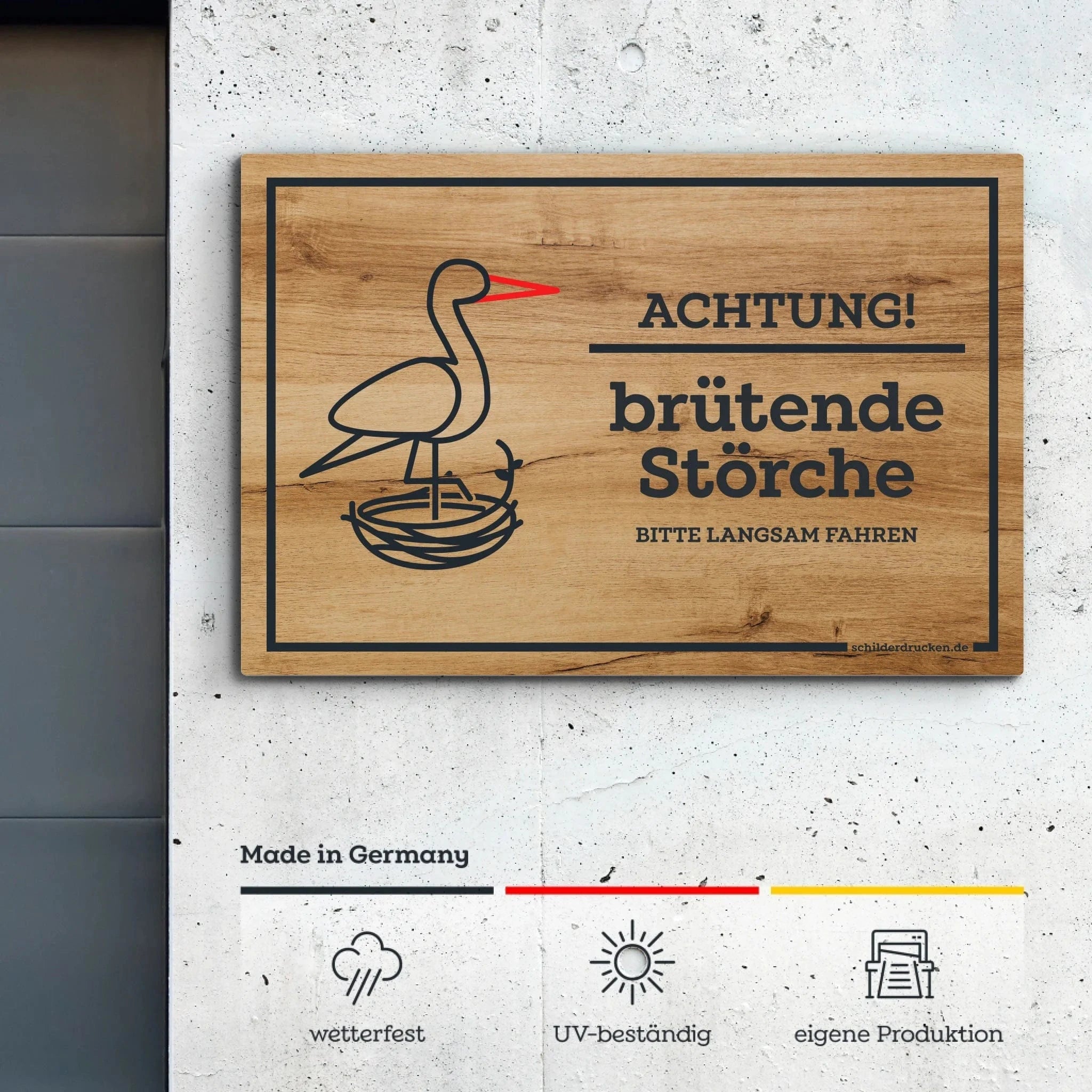 Achtung, brütende Störche Hart-PVC / 2 mm / 20 x 13 cm online drucken lassen bei TeeInBlue