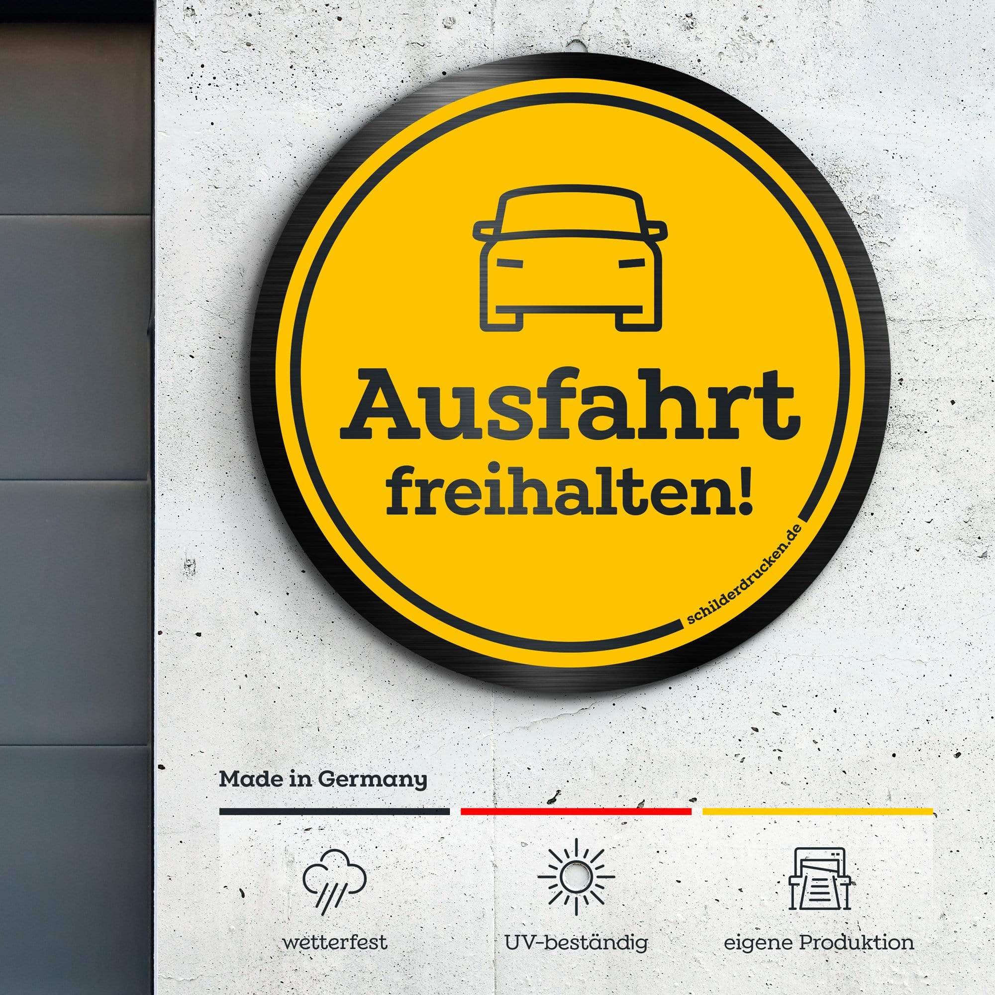 Fahrzeuge "Ausfahrt freihalten!" 10 x 10 cm / anthrazit gebürstet / Alu-Dibond online drucken lassen bei schilderdrucken.de