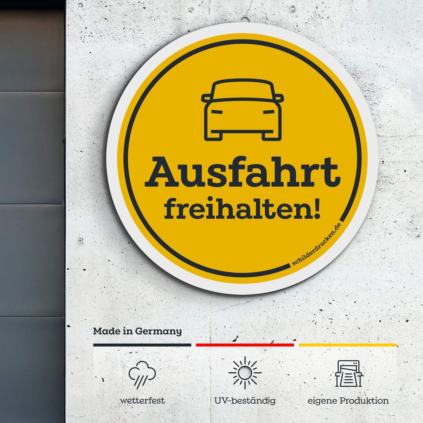 Fahrzeuge "Ausfahrt freihalten!" 10 x 10 cm / weiss / Alu-Dibond online drucken lassen bei schilderdrucken.de