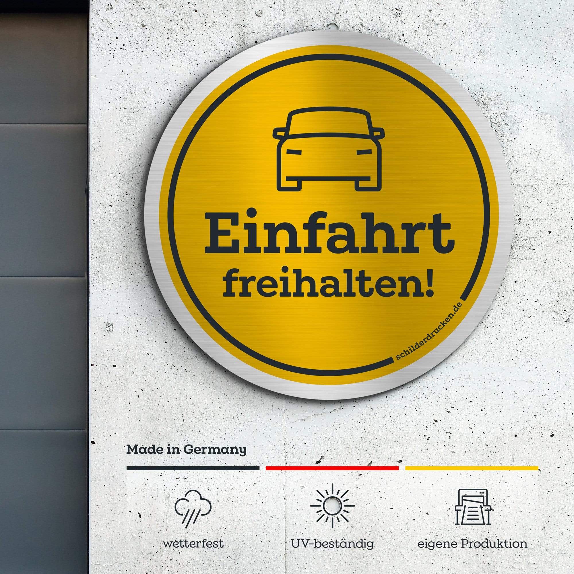 Fahrzeuge "Einfahrt freihalten!" 10 x 10 cm / silber gebürstet / Alu-Dibond online drucken lassen bei schilderdrucken.de