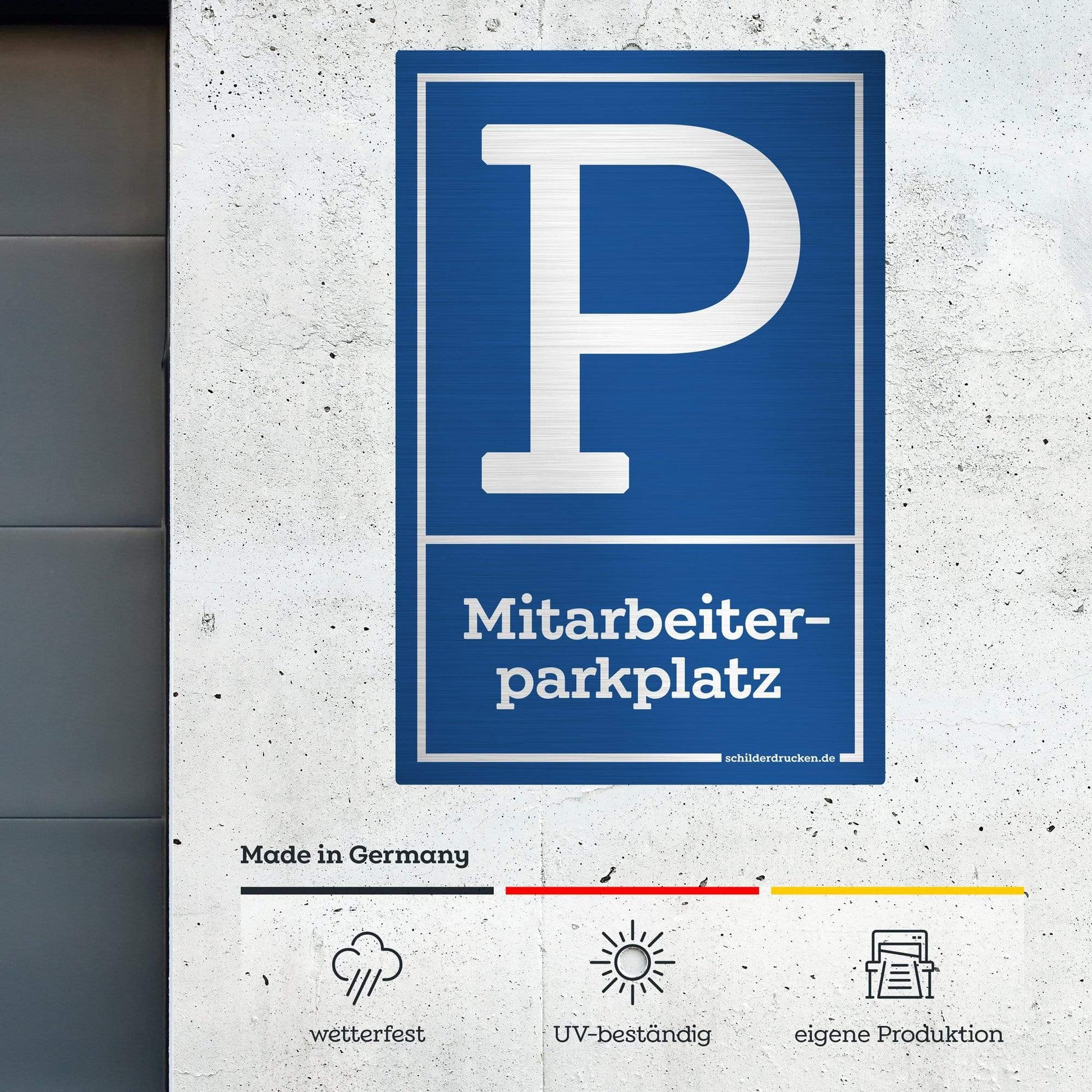 Mitarbeiterparkplatz 10 x 15 cm / silber gebürstet / Alu-Dibond online drucken lassen bei schilderdrucken.de