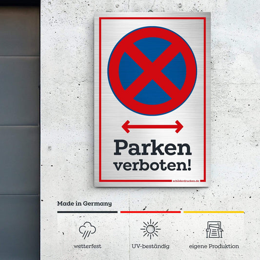 Parken verboten! 10 x 15 cm / silber gebürstet / Alu-Dibond online drucken lassen bei schilderdrucken.de