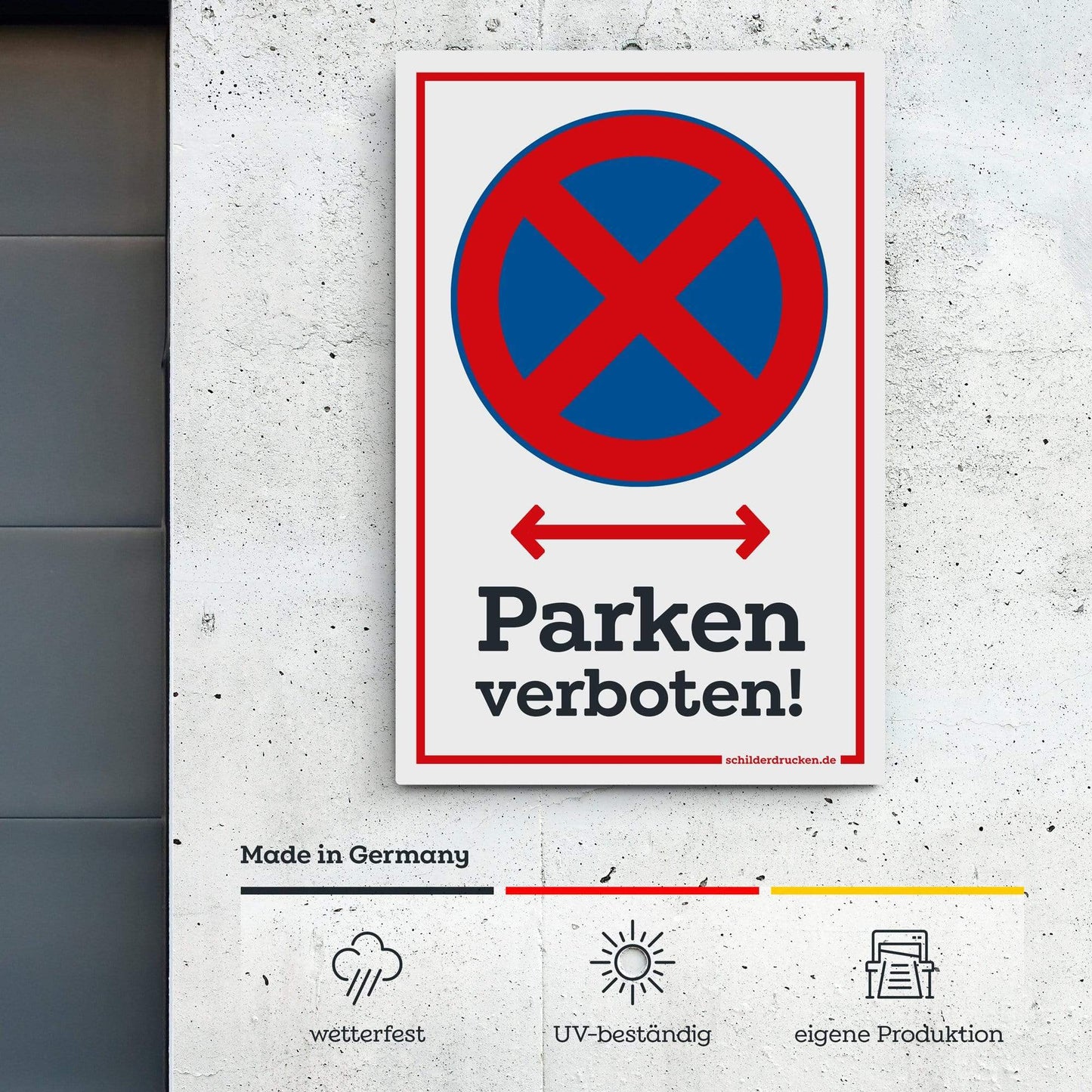 Parken verboten! 10 x 15 cm / weiss / Alu-Dibond online drucken lassen bei schilderdrucken.de