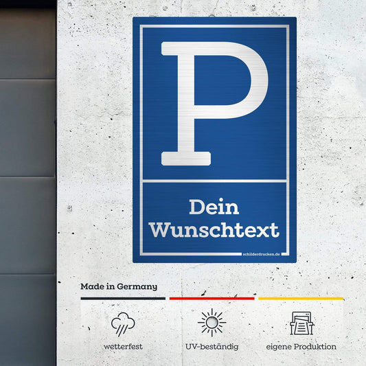 Parkplatzschild – individueller Text 10 x 15 cm / silber gebürstet / Alu-Dibond online drucken lassen bei schilderdrucken.de