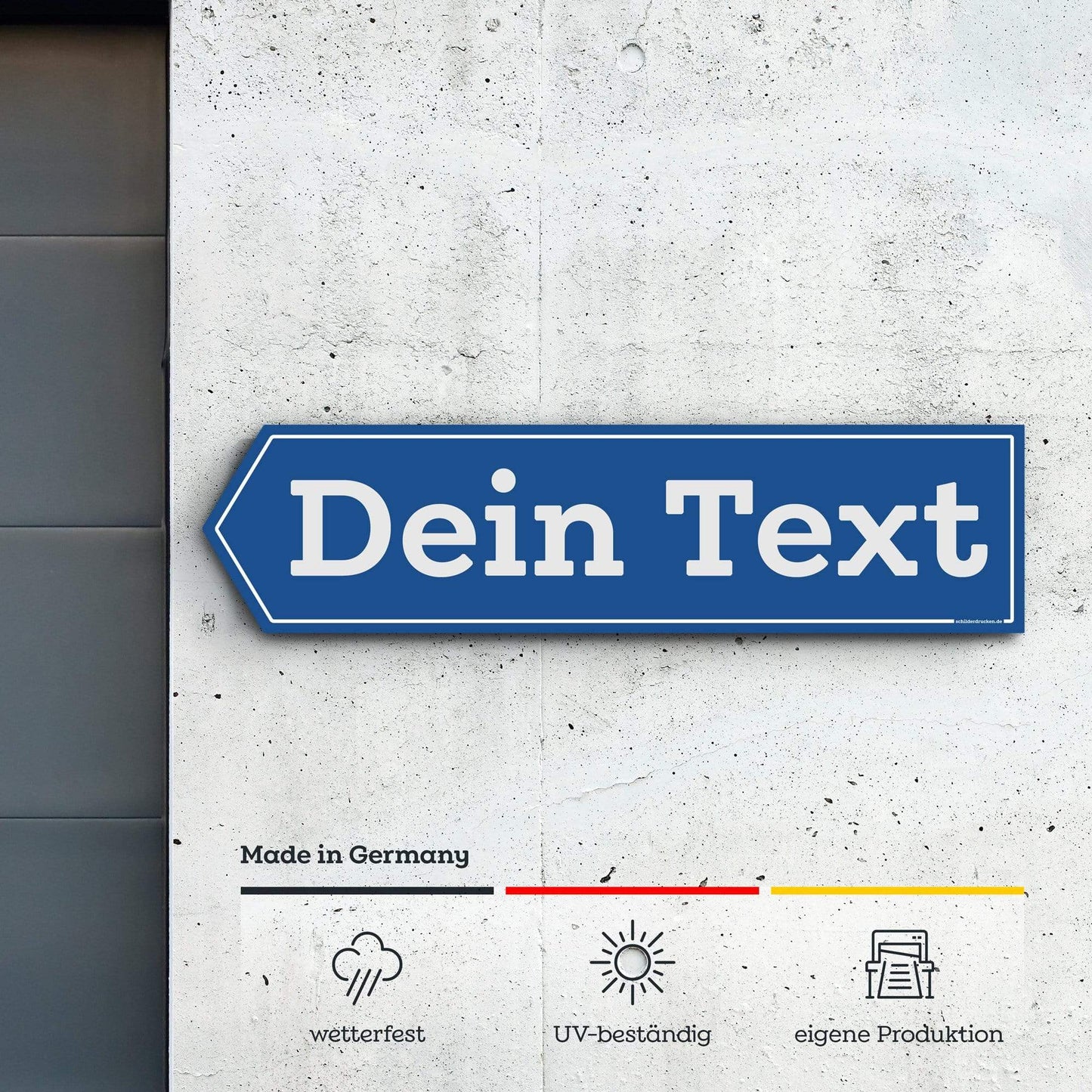 Pfeilschild mit deinem Text – individuell bedruckt 80 x 20 cm / weiss / Alu-Dibond online drucken lassen bei schilderdrucken.de