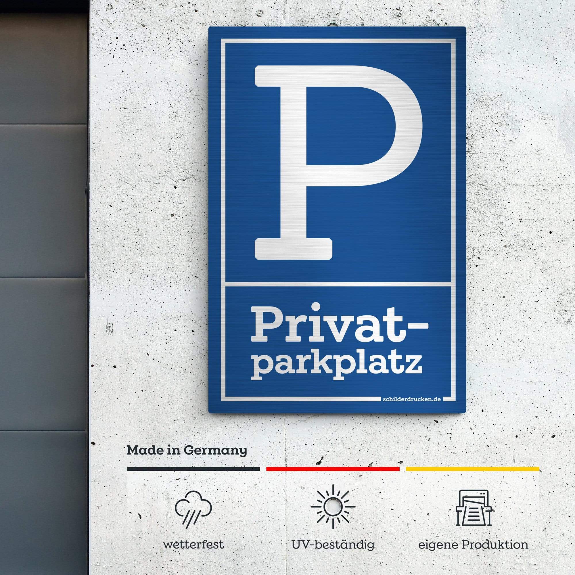 Privatparkplatz 10 x 15 cm / silber gebürstet / Alu-Dibond online drucken lassen bei schilderdrucken.de