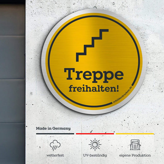 Treppe freihalten! 10 x 10 cm / silber gebürstet / Alu-Dibond online drucken lassen bei schilderdrucken.de