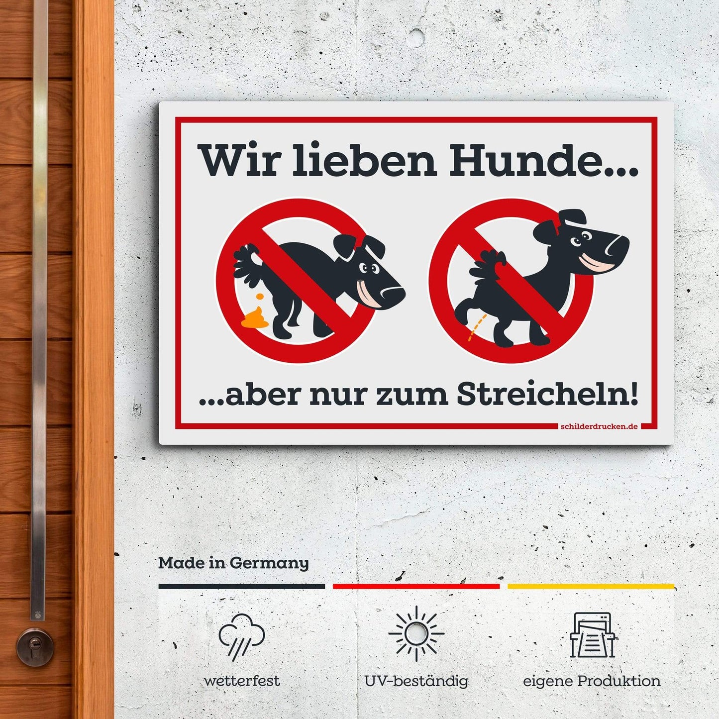 Kein Hundeklo - wir lieben Hunde! 10 x 15 cm / weiss / Alu-Dibond online drucken lassen bei schilderdrucken.de